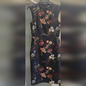 ANTONIO MELANI Black Floral Pencil Sheath Sleeveless,Midi Dress,Sz.4 (w/pilling)